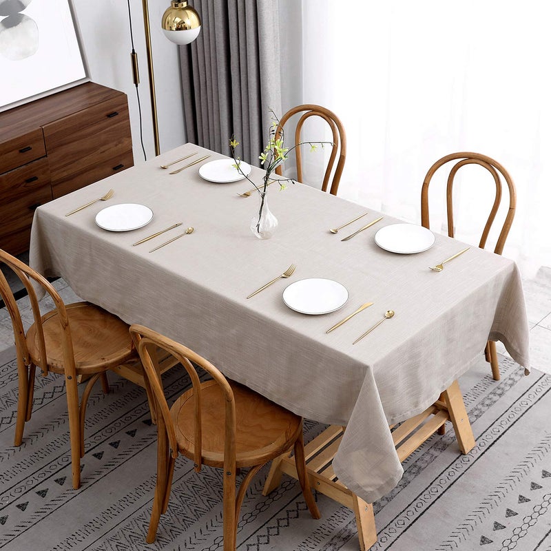 maxmill Lux Faux Linen Tablecloth with Slubby Yarn Textured Weaves Wrinkle Free Anti-Shrink Soft Table Cloth for Kitchen Dining Tabletop for Outdoor and Indoor Use Rectangle 60 x 84 Inch Natural - Image 1